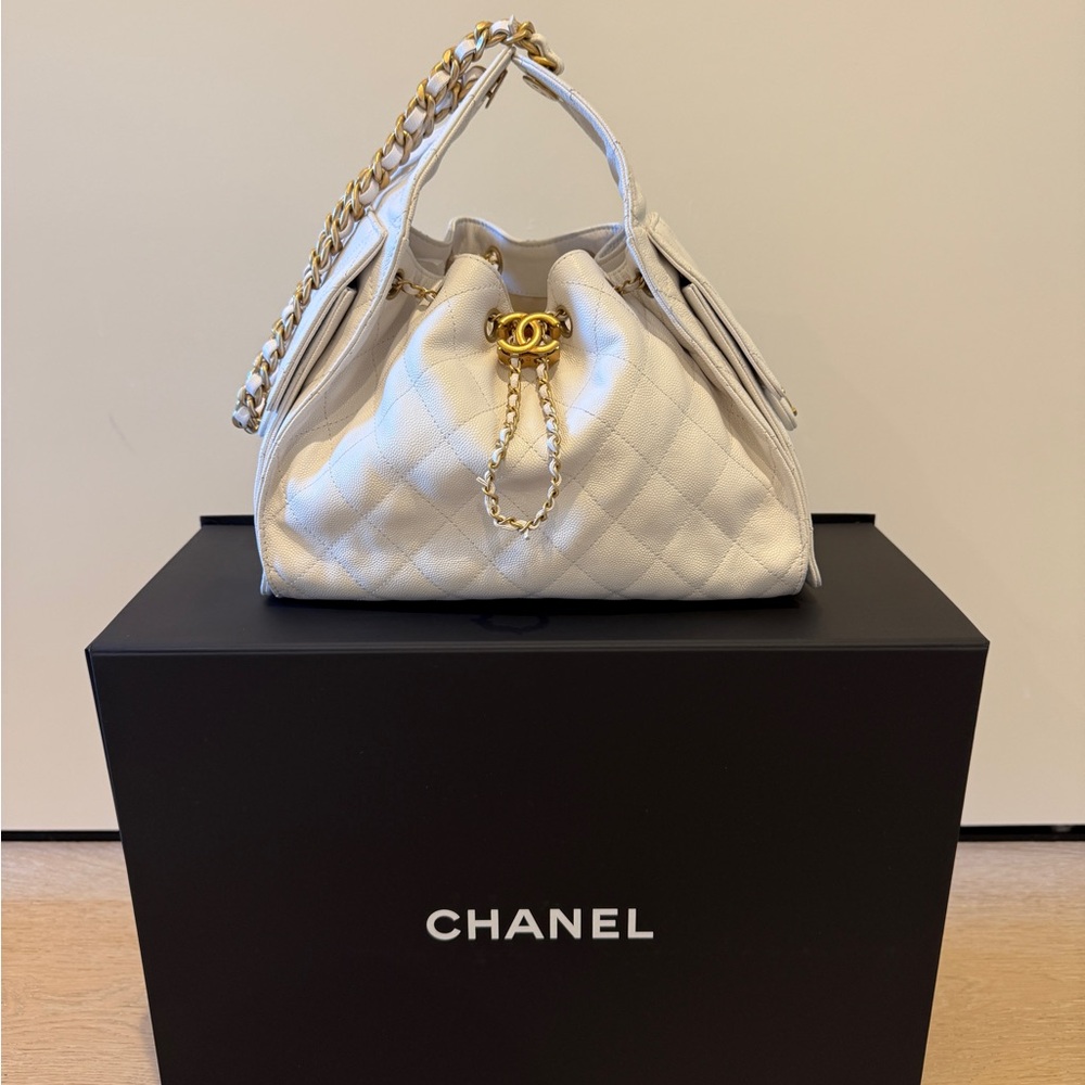 Caviar Quilted Small Chanel 25 Handbag White